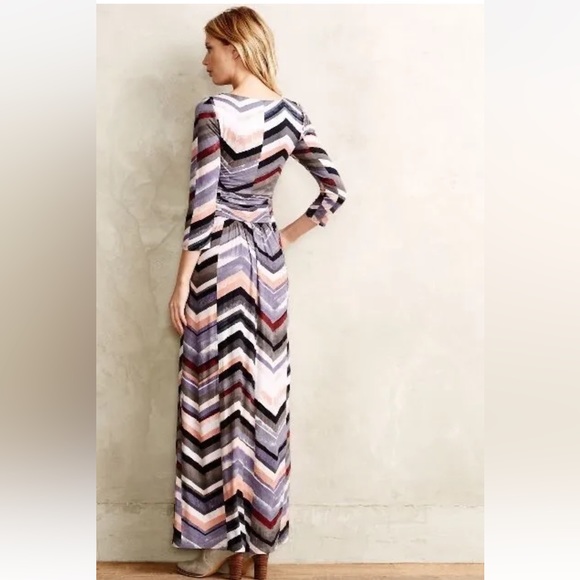 Anthropologie Novella Chevron Maxi Dress Maeve Size Small Multicolor Boho Beach - Picture 2 of 7